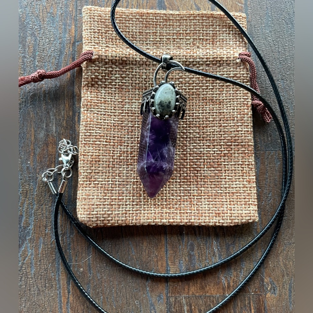Amethyst with Labradorite Necklace Amethyst Moon Necklace Celestial Necklace
